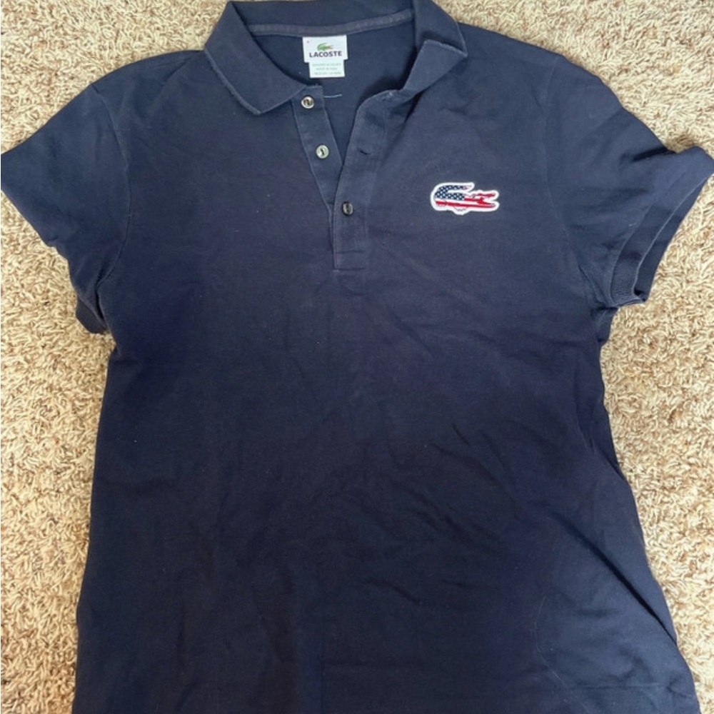 Lacoste Navy Polo with Flag Crocodile Logo